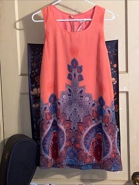CORAL BOHO MINI DRESS NWT Blue Design Sleeveless BLU PEPPER